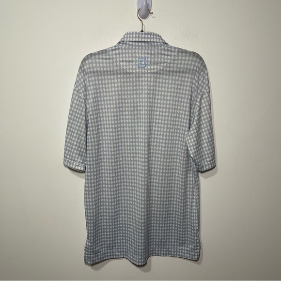 FJ footjoy Men's blue circular print short sleeve light weight golf polo in M - Picture 5 of 5